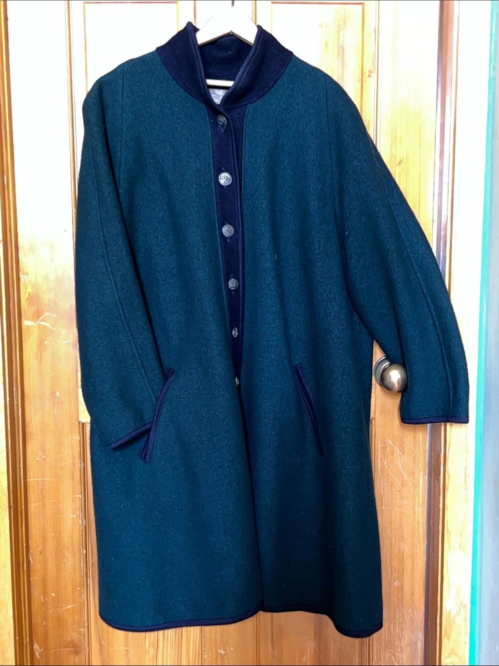 Vintage Vitabella Norway Forest Green Boiled Wool Tapestry Coat Jacket L/XL